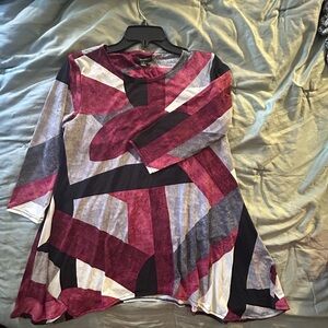 Alfani Women's Red and Black Geometric Boatneck Tunic 3/4 Length Sleeves